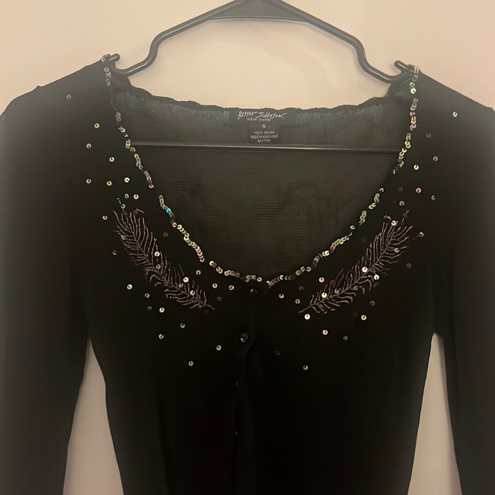 vintage betsey johnson sequin black sheer baby cardigan